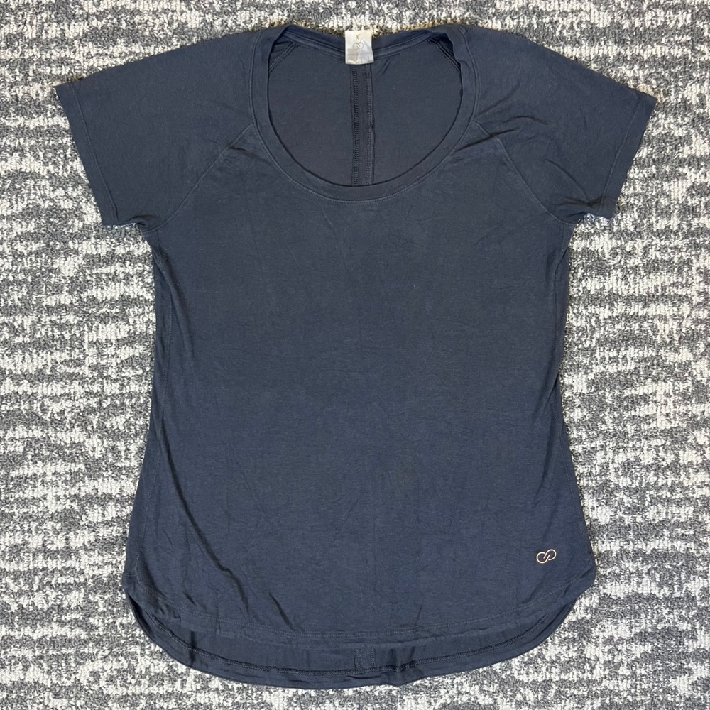 CALIA Short Sleeve Top Womens XL Black Activewear Scoop‎ Neck Curved Hem